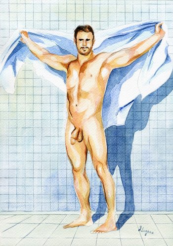PRINT Original Art Work Watercolor Painting "After the sauna"