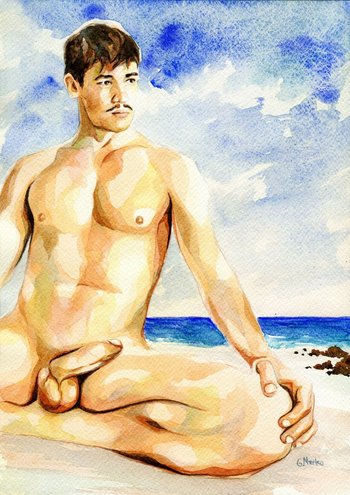 PRINT Original Art Work Watercolor Painting "Relax on the beach"
