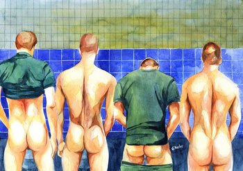PRINT Original Art Work Watercolor Painting Gay Male Nude "Public toilet 24"