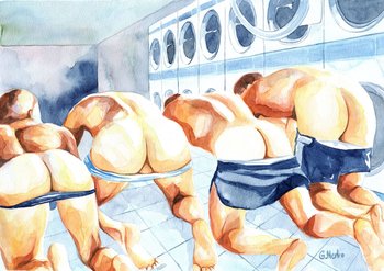 PRINT Original Art Work Watercolor Painting "In the laundry"