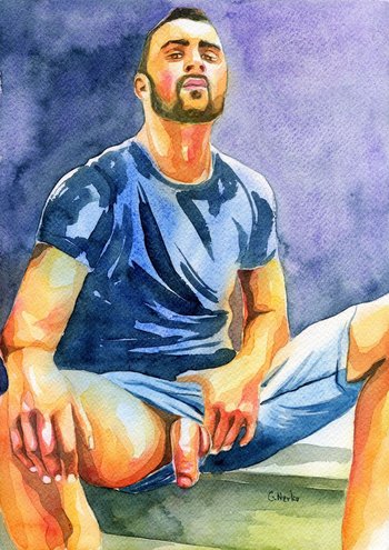 PRINT of Original Art Work Watercolor Painting "Sitting on the stairs"