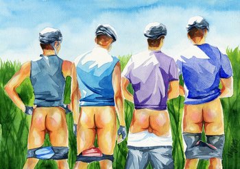 PRINT of Original Art Work Watercolor Painting "Cyclists"