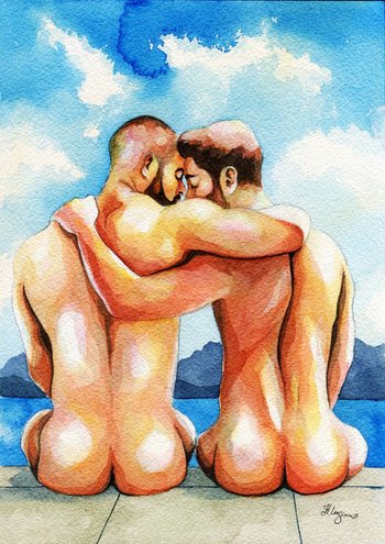 PRINT of Original Art Work Watercolor Painting "Lovers on the beach"
