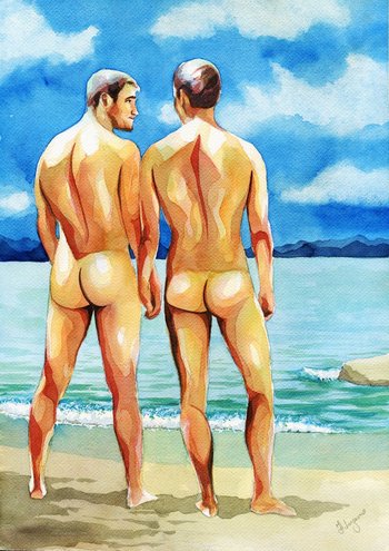 PRINT of Original Art Work Watercolor Painting "Lovers on the beach 2"