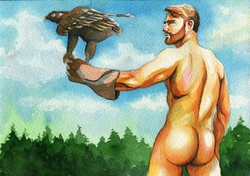 PRINT of Original Art Work Watercolor Painting "Man with a bird"