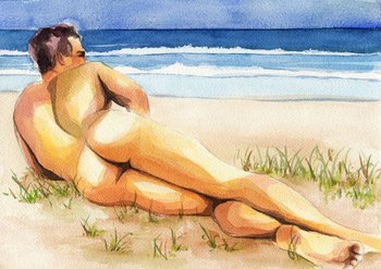 PRINT of Original Art Work Watercolor Painting "Lying on the sand"