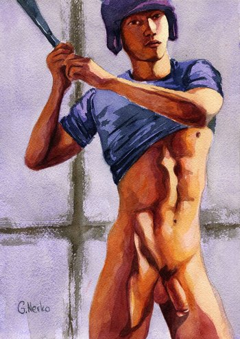 PRINT of Original Art Work Watercolor Painting "Baseball player 2"