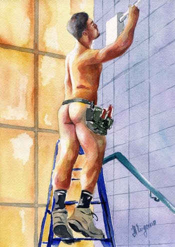 PRINT of Original Art Work Watercolor Painting "Electrician"