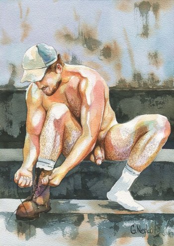PRINT of Original Art Work Watercolor Painting "Sitting on the stairs"