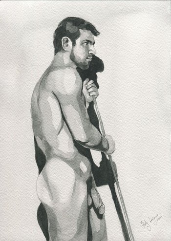PRINT of Original Art Work Watercolor Painting "Guy with a broom"