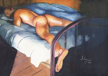 PRINT of Original Art Work Watercolor Painting "Sleeping guy"