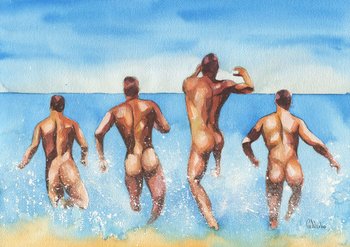 PRINT of Original Art Work Watercolor Painting "Running into the sea"