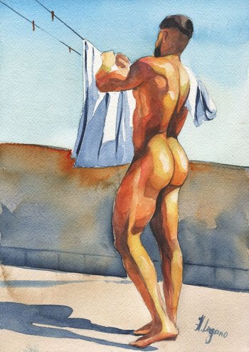 PRINT of Original Art Work Watercolor Painting "Hang out the wash"