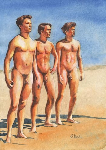 PRINT of Original Art Work Watercolor Painting "Friends on the beach"