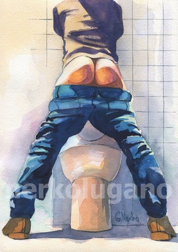 PRINT of Original Art Work Watercolor Painting "Public toilet 32"