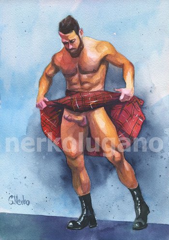 PRINT of Original Art Work Watercolor Painting "Man in a Kilt"