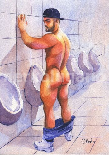 PRINT of Original Art Work Watercolor Painting Gay "Public toilet 34"