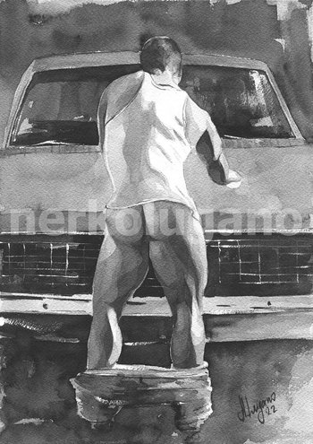 PRINT of Original Art Work Watercolor Painting "Сar washer"
