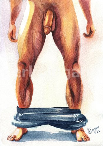 PRINT of Original Art Work Watercolor Painting "Pants down"