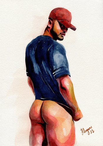 PRINT of Original Art Work Watercolor Painting "Guy with a cap"