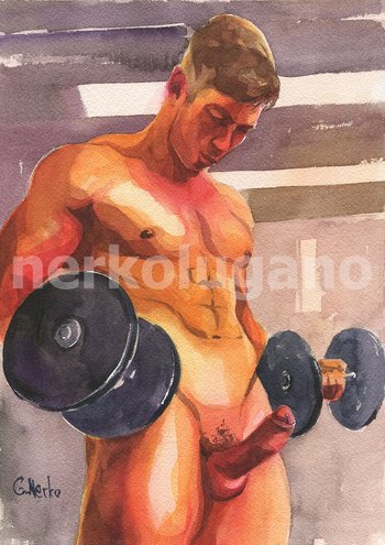 PRINT of Original Art Work Watercolor Painting "Workout"