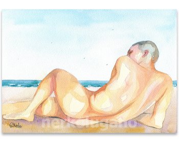 Original Hand painted Artwork Watercolor Painting Erotic Male Man Nude Gay