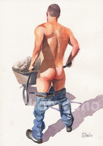 PRINT of Original Art Work Watercolor Painting "Worker"