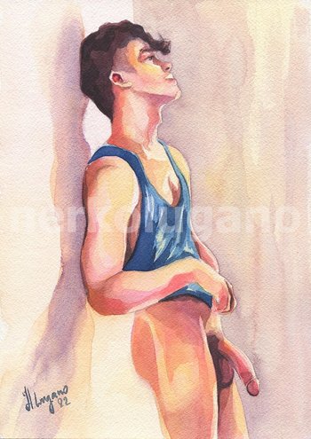 PRINT of Original Art Work Watercolor Painting "Standing by the wall"