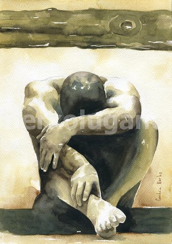 PRINT of Original Art Work Watercolor Painting Gay Interest Male Nude "Under pressure"