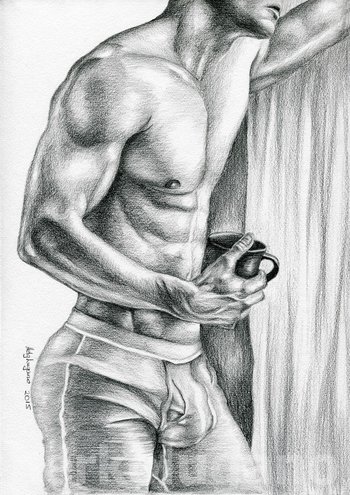 PRINT of Original Art Work Pencil Drawing "Morning coffee"