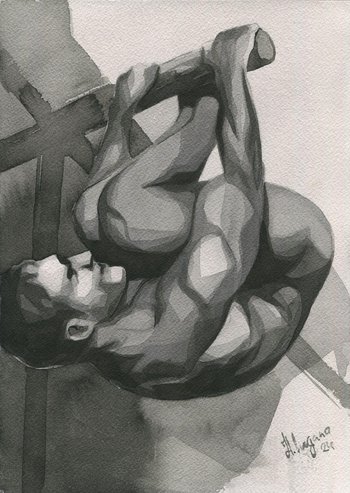 Original Hand painted Artwork Watercolor Painting Erotic Male Man Nude Gay