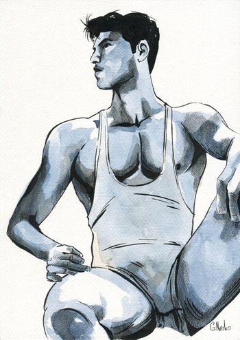 Original Hand painted Artwork Watercolor Painting Erotic Male Man Nude Gay