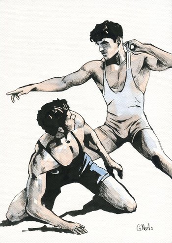 Original Hand painted Artwork Watercolor Painting Erotic Male Man Nude Gay