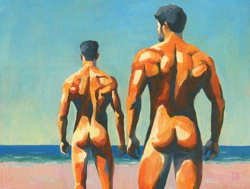 Original Hand painted Oil Painting on canvas Erotic Male Man Gay
