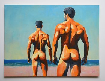 Original Hand painted Oil Painting on canvas Erotic Male Man Gay