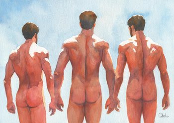 12x16" Original Hand painted Artwork Watercolor Painting Gay Man Male Nude A3