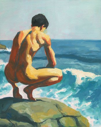 Original Hand painted Oil Painting on canvas Erotic Male Man Nude Gay