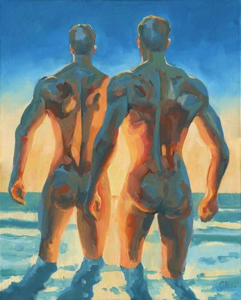 Original Hand painted Oil Painting on Stretched Canvas Erotic Male Man Nude Gay