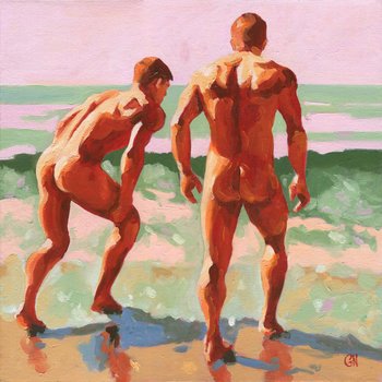 Original Hand painted Oil Painting on canvas Erotic Male Man Nude Gay