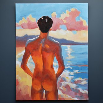 Original Hand painted Oil Painting on canvas Erotic Male Man Gay