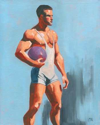Original Hand painted Oil Painting on canvas Erotic Male Man Nude Gay