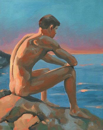 Original Hand painted Oil Painting on canvas Erotic Male Man Nude Gay