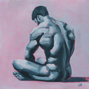 Original Hand painted Oil Painting on canvas Erotic Male Man Nude Gay