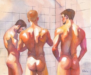 12x10" Original Hand painted Artwork Watercolor Painting Gay Man Male Nude