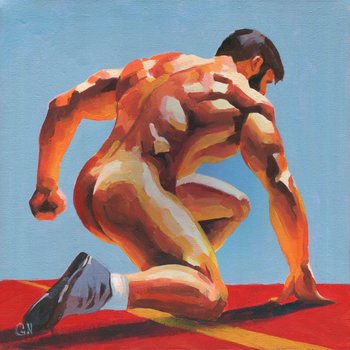 Original Hand painted Oil Painting on canvas Erotic Male Man Nude Gay
