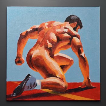Original Hand painted Oil Painting on canvas Erotic Male Man Nude Gay