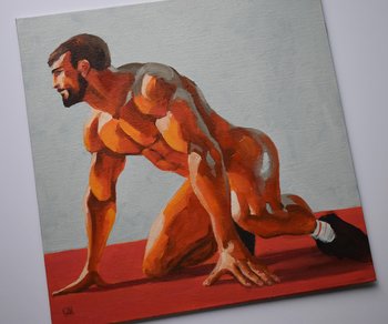 Original Hand painted Oil Painting on canvas Erotic Male Man Nude Gay