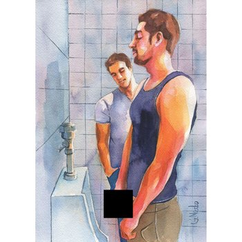 PRINT of Original Art Work Watercolor Painting Gay Male Nude "Public toilet 40"