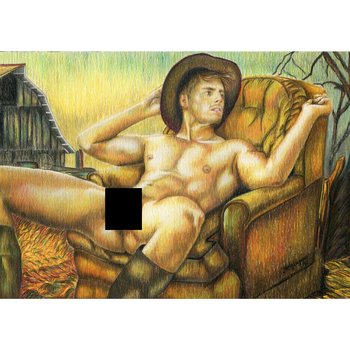 PRINT of Original Art Work Pencil Drawing Gay Male Nude "Haunted manor"