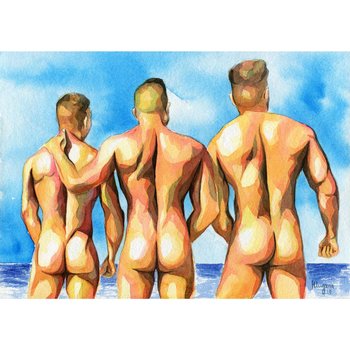 PRINT of Original Art Work Watercolor Painting Gay Male Nude "Summer time 7"